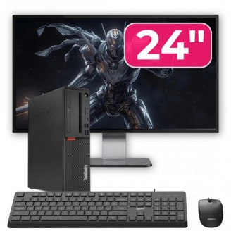 Pachet PC Second Hand Lenovo ThinkCentre M720s SFF, Intel Pentium Gold G5600 3.90GHz, 8GB DDR4, 256GB SSD NVMe + Monitor 24" + cadou tastatura si mouse OptimX Pro KM500