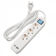 Prelungitor cu USB Spacer PP-3-30-TC-USB, Schuko x 3, Type-C x1, USB 3.1A x 1,  cablu 3m, 16A, max. 3500W, protectie copii, intrerupator, gri