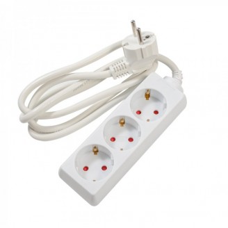Prelungitor Spacer, Schuko x 3, conectare prin Schuko (T), cablu 1.5 m, 16 A, protectie copii, alb