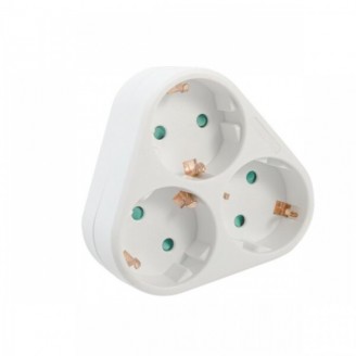 Triplu-stecher Spacer SPMS-3-WH, 3 prize Schuko, 1 stecher Schuko, 16A, max 3500W, protectie copii, alb